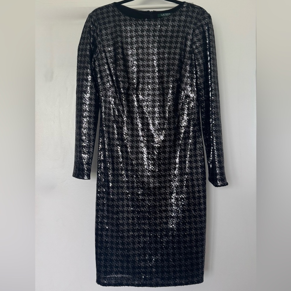 Ralph Lauren Houndstooth black and silver  mSequin Sheath Dress